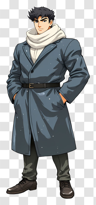 Muscular Anime Man - Stylish Man In Winter Coat Transparent PNG