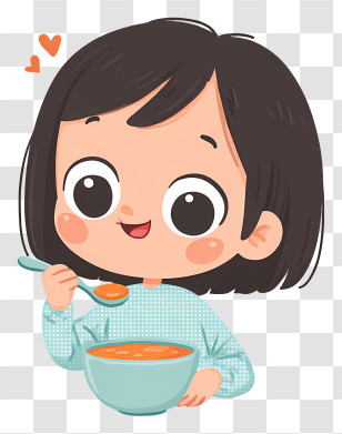 Cute Baby Eating Food - Cute Girl Eating Soup Illustration Transparent PNG