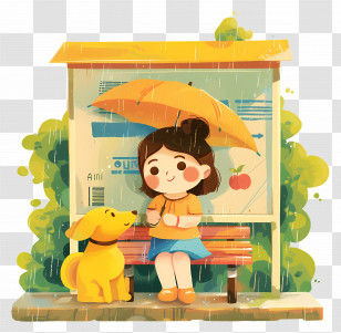 Girl At Bus Stop - Girl And Dog At Bus Stop In Rain Transparent PNG