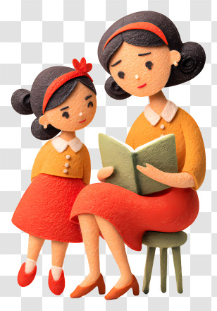Mother Reads Book To Daughter - Mother And Daughter Reading On Stool Transparent PNG