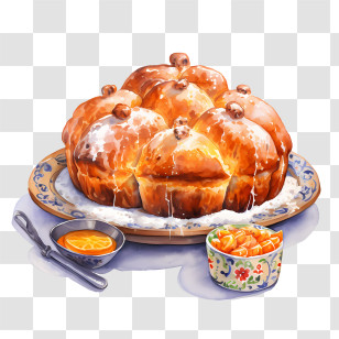 Pan De Muerto - Delicious Pastries With Icing And Orange Sauce Transparent PNG