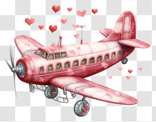 Valentine Airplane - Pink Airplane Decorated With Hearts Transparent PNG