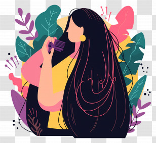 Woman Combing Long Hair - Woman Brushing Hair Surrounded By Nature Transparent PNG
