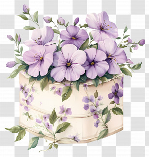Flower - Decorative Box With Purple Flowers Transparent PNG