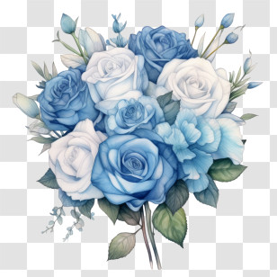Watercolor Blue Rose
 - Beautiful Blue And White Rose Flower Bouquet Transparent PNG