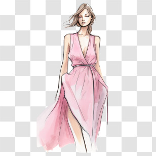 Pink Girl - Fashion Illustration Of A Woman In A Pink Dress Transparent PNG
