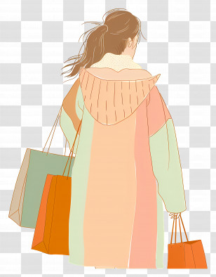 Shopping Bags - Woman With Shopping Bags In Pastel Coat Transparent PNG