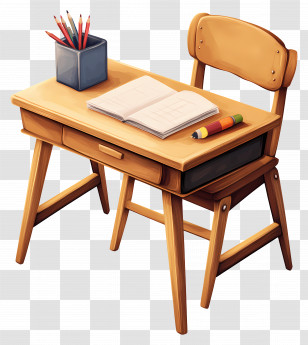 Teacher - School Desk With Chair And Books Transparent PNG