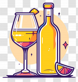 Alcohol - Illustration Of Wine Glass And Bottle With Lime Slice Transparent PNG