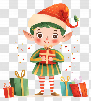 Christmas Elf - Festive Christmas Elf Holding Gifts Transparent PNG