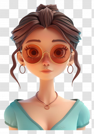 3d Girl Avatar - Trendy Girl With Round Sunglasses Transparent PNG