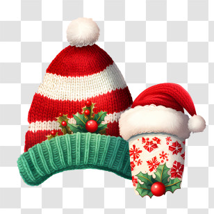 Winter Hat - Festive Hat And Christmas-themed Cup Transparent PNG