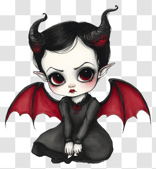 Cute Goth Baby Vampire - Gothic Girl With Red Wings Transparent PNG