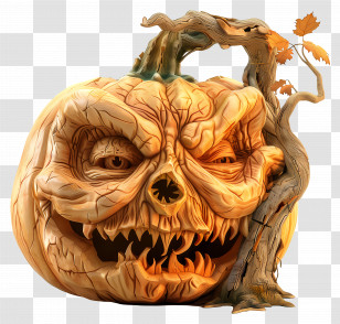 Carved Pumpkin - Terrifying Halloween Pumpkin Transparent PNG