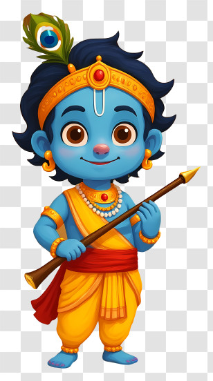 Lord Krishna - Blue Cartoon Character With Spear Transparent PNG