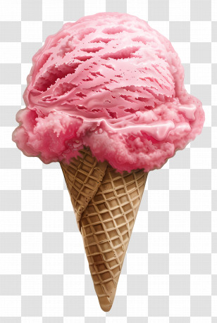 Ice Cream - Pink Ice Cream Cone Artwork Transparent PNG