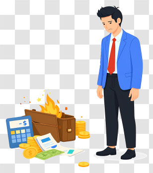 Businessman Watching Burning Wallet Transparent PNG