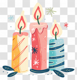 Christmas Candles - Three Colorful Decorative Candles Illustration Transparent PNG