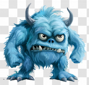 Cartoon Monster - Furry Blue Monster With Angry Expression Transparent PNG
