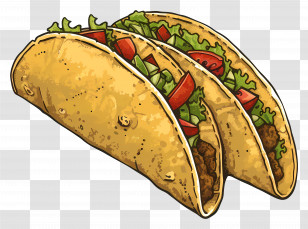 Tacos - Taco Food Drawing With Lettuce And Tomatoes Transparent PNG