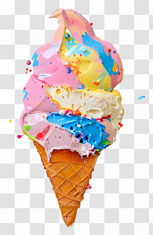 Oil Painting - Color Splash Ice Cream Cone Illustration Transparent PNG