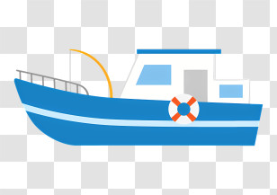 Icon - Blue Fishing Boat Illustration In Flat Style Transparent PNG
