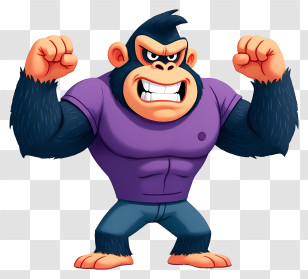 Cartoon Gorilla - Buff Gorilla Flexing Muscles Transparent PNG