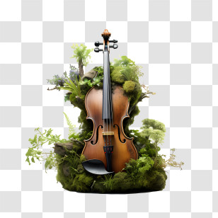 Violin Day - Violin Surrounded By Artistic Greenery Design Transparent PNG