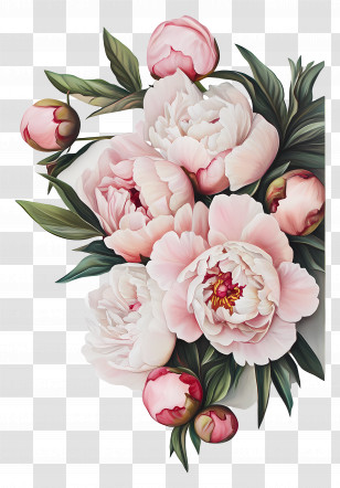 Peonies - Pink Flowers With Stems Transparent PNG