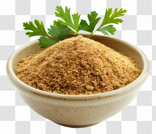 Coriander Powder - Bowl Of Dry Seasoning And Parsley Garnish Transparent PNG