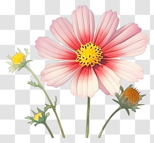 Watercolor Cosmos Flower - Pink Cosmos Flower Illustration Transparent PNG