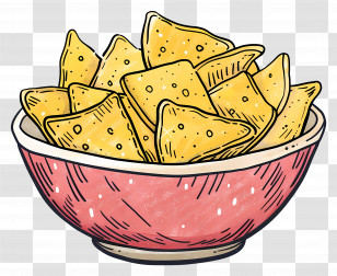 Bowl Of Yellow Nachos - Bowl Of Yellow Nachos Drawing Transparent PNG
