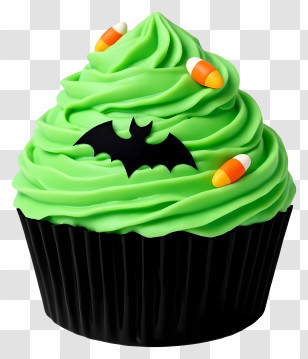 Halloween Cupcake - Green Cupcake With Bat And Candy Corn For Halloween Transparent PNG