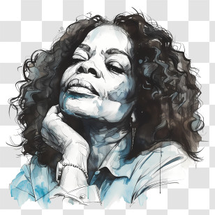 Oprah Winfrey - Black And White Portrait Drawing Transparent PNG