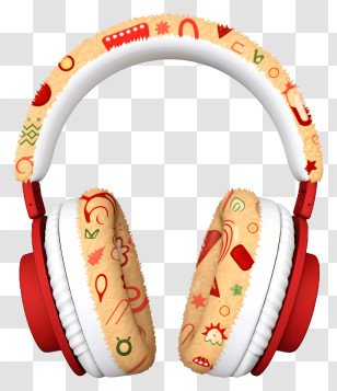 Doodle Christmas Earmuff - Red And White Headphones With Colorful Patterns Transparent PNG