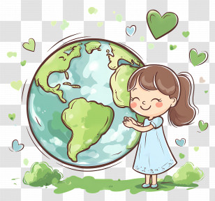Girl Hugging Earth - Girl Hugging Planet Earth Illustration Transparent PNG