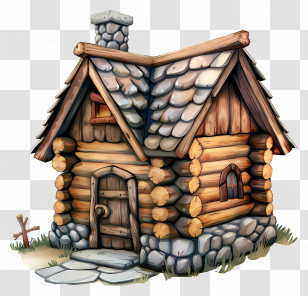 Log Cabin House - Illustration Of A Rustic Log Cabin Transparent PNG