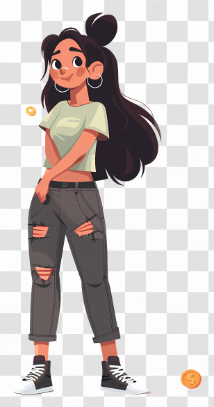 Likes - Casual Girl In Ripped Jeans Transparent PNG