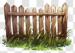 Yard Fence - Wooden Fence With Green Grass Transparent PNG