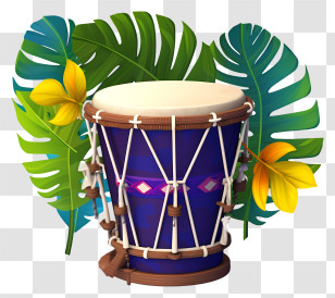 Percussion Instrument - Blue Percussion Drum With Leaf Decorations Transparent PNG