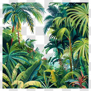 Dense Tropical Jungle - Lush Tropical Jungle Landscape Illustration Transparent PNG
