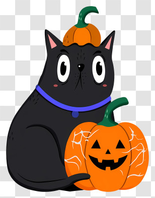 Halloween Cat In Pumpkin - Black Cat With Halloween Pumpkin Transparent PNG