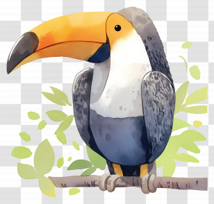 Watercolor Toucan - Toucan Bird Perched On A Branch Transparent PNG