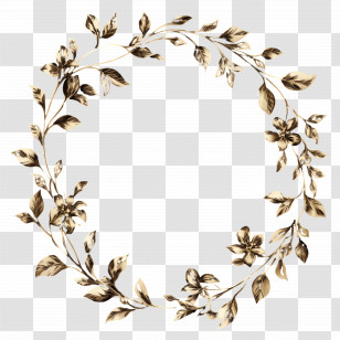 Floral Gold Frame - Elegantly Designed Golden Floral Wreath Transparent PNG