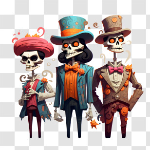 Dia De Los Muertos - Fancy Skeletons For Day Of The Dead Celebration Transparent PNG