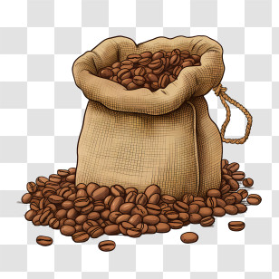 Coffee Beans Bag - Burlap Bag Filled With Roasted Coffee Beans Transparent PNG