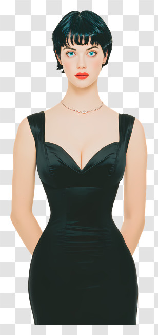 Slender Beautiful Woman - Elegant Woman In Black Dress Transparent PNG