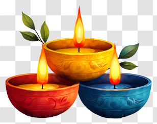 Diwali Lamp - Colorful Diwali Lights In Decorative Bowls Transparent PNG