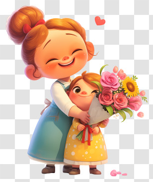 Mother Day - Mother And Child With Bouquet Transparent PNG