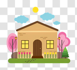 House With Porch - Cute House With Colorful Garden And Trees Transparent PNG